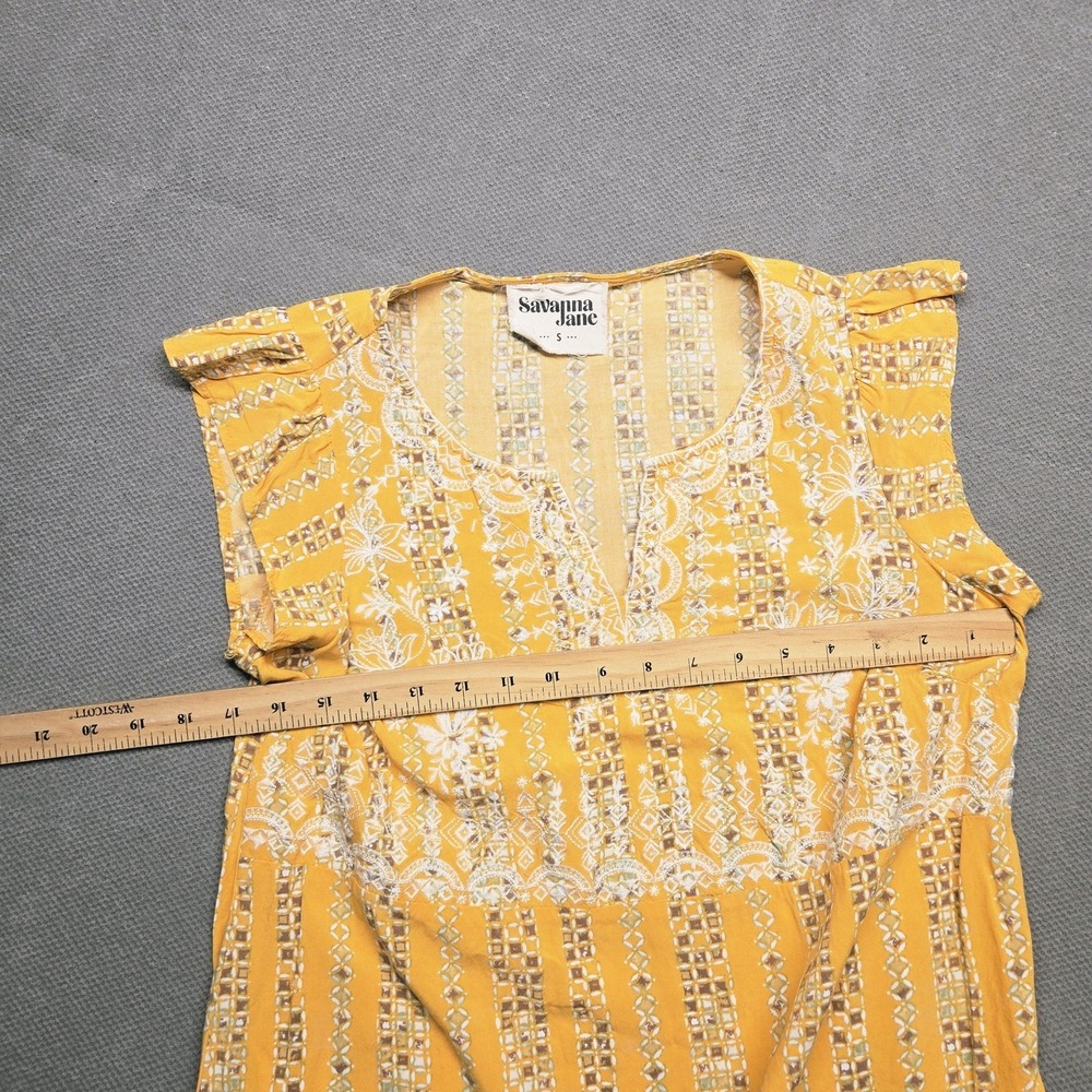 Savanna Jane Blouse Womens Small Yellow Embroidered Boho Tunic Flutter Sleeve - Picture 9 of 11